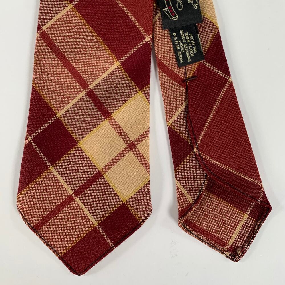 RRL by RALPH LAUREN Burgundy Tan Plaid Wool Tie